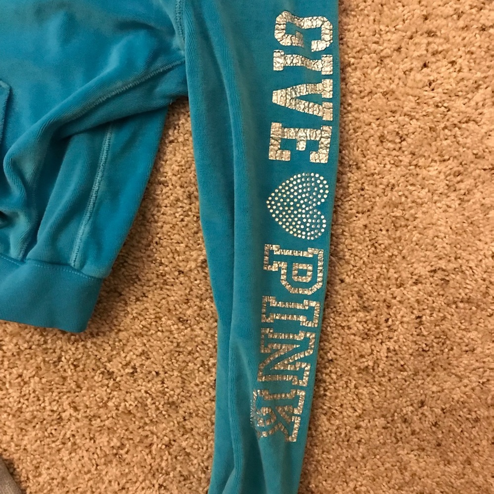 Blue velour PINK HOODIE